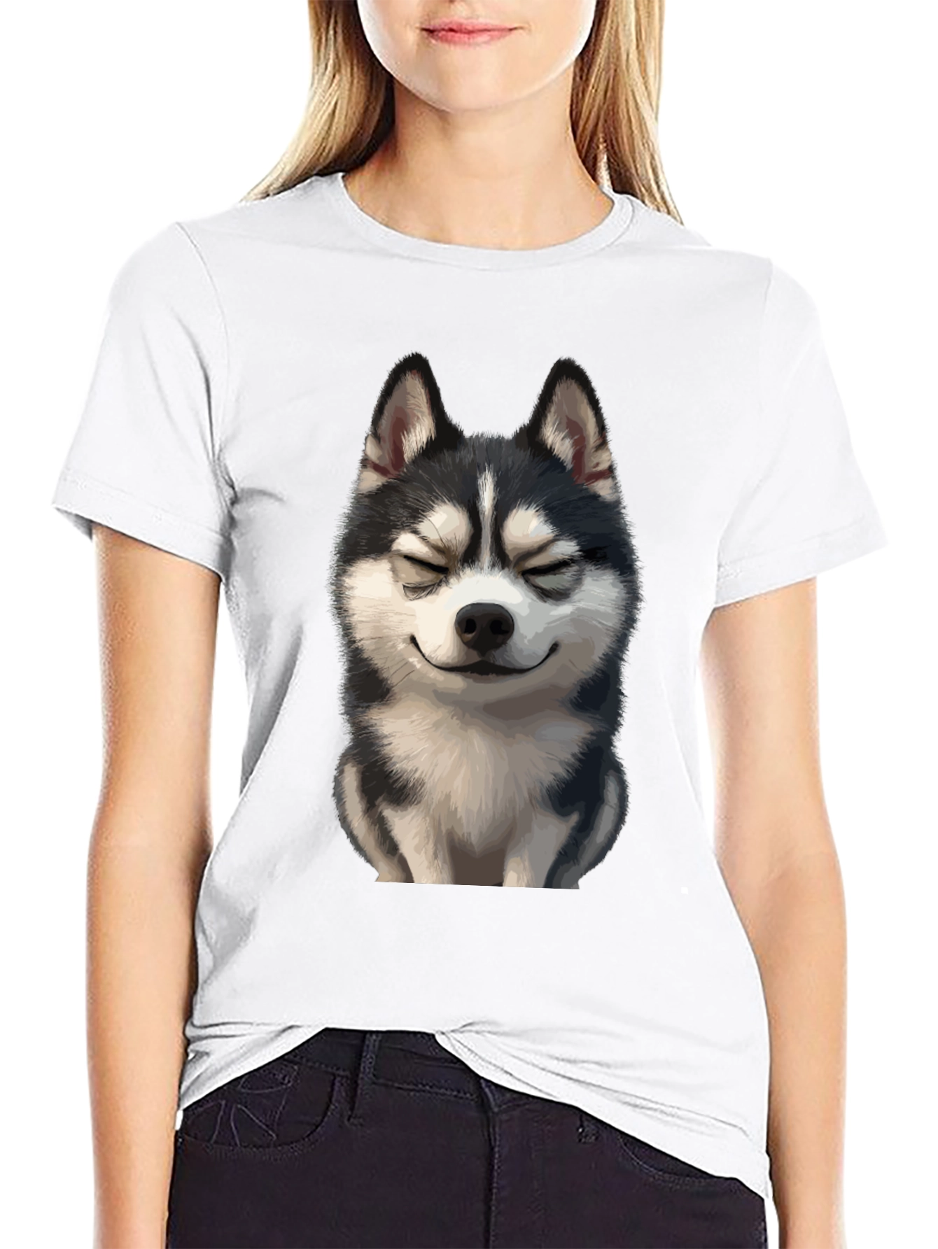 Husky Dog Graphic T-Shirt - Black Cotton Tee