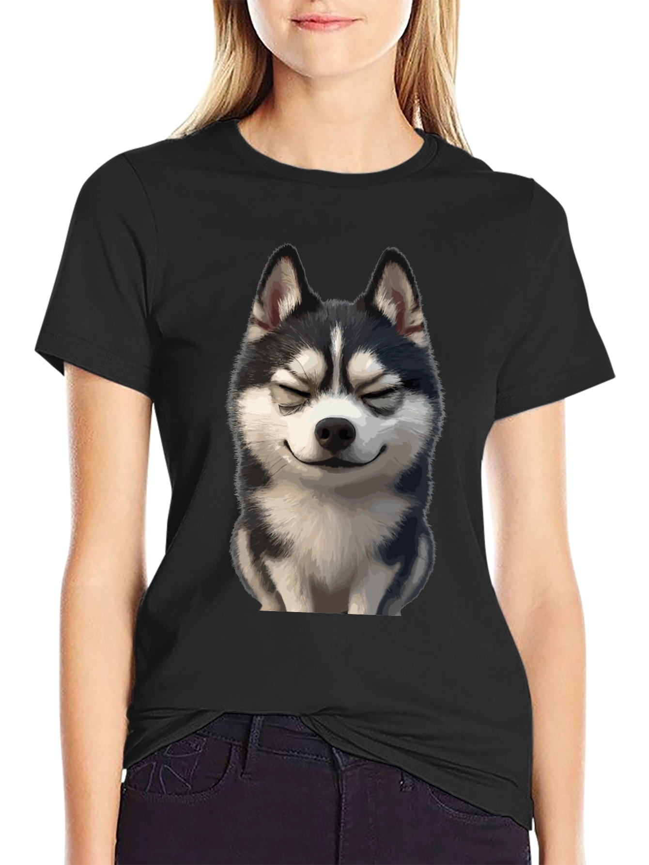 Husky Dog Graphic T-Shirt - Black Cotton Tee