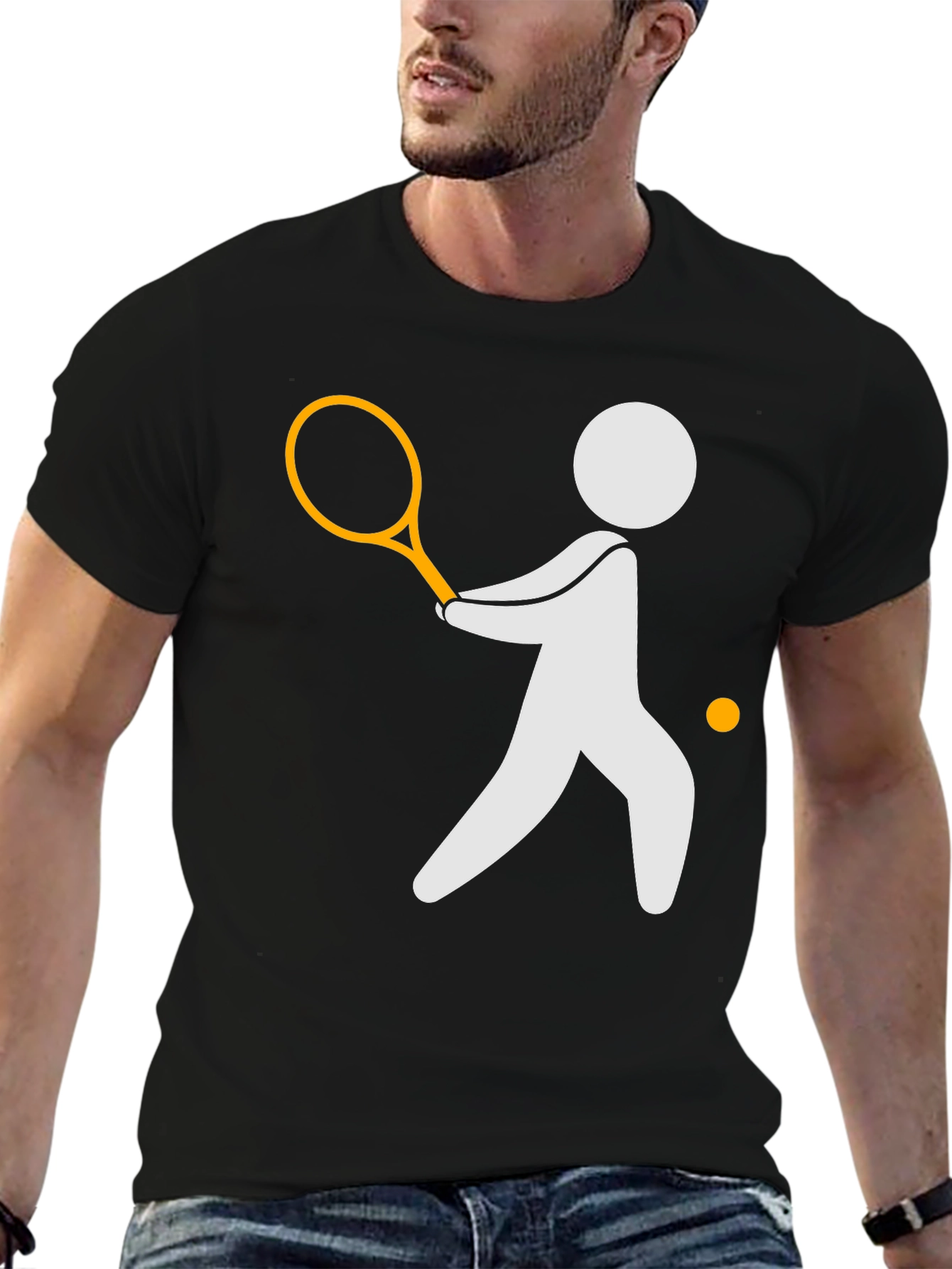 Tennis Player Graphic Tee - Black Casual Shirt