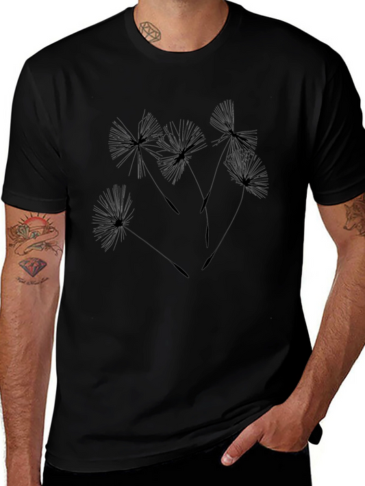 Dandelion Print Black T-Shirt - Nature Inspired Casual Wear