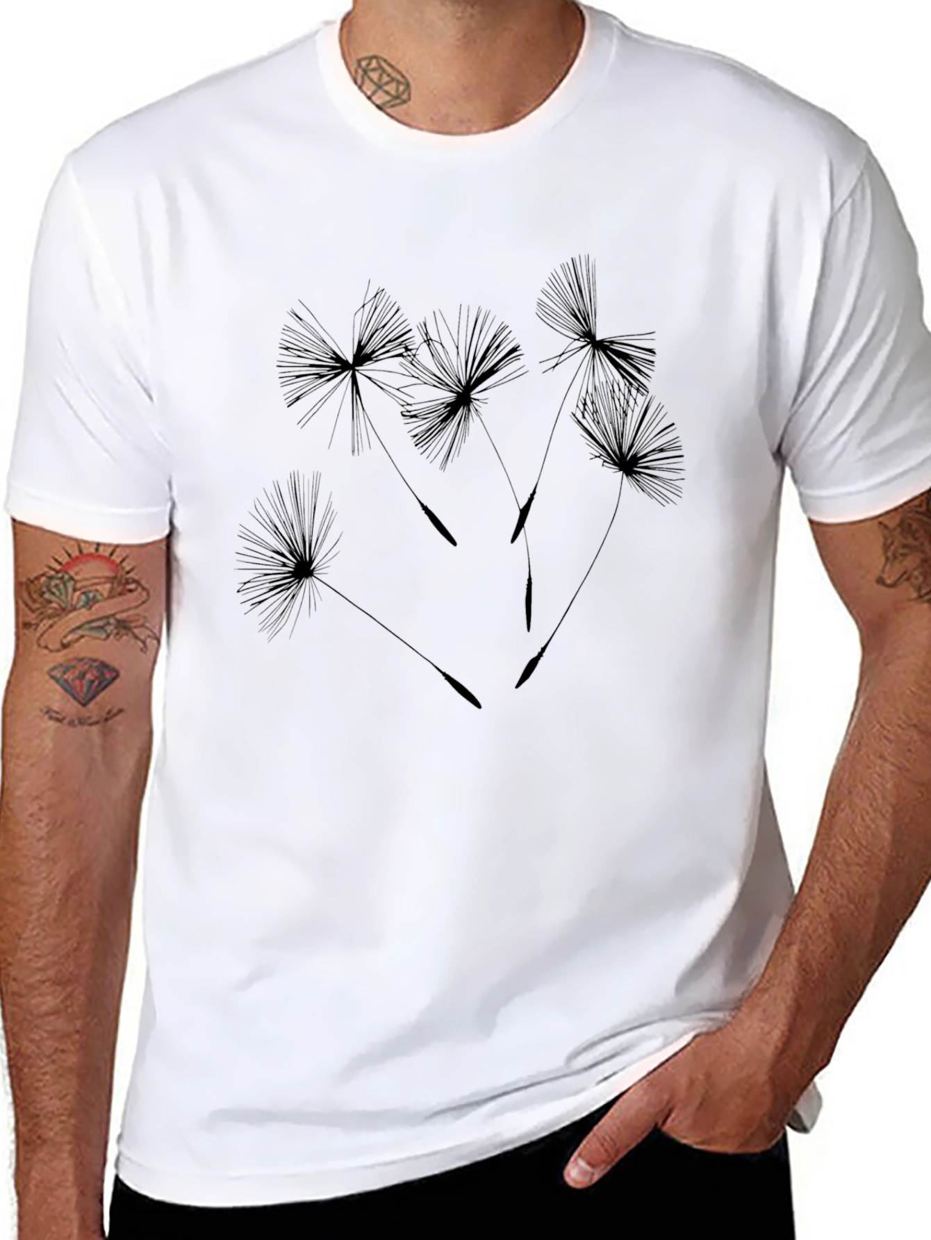Dandelion Print Black T-Shirt - Nature Inspired Casual Wear