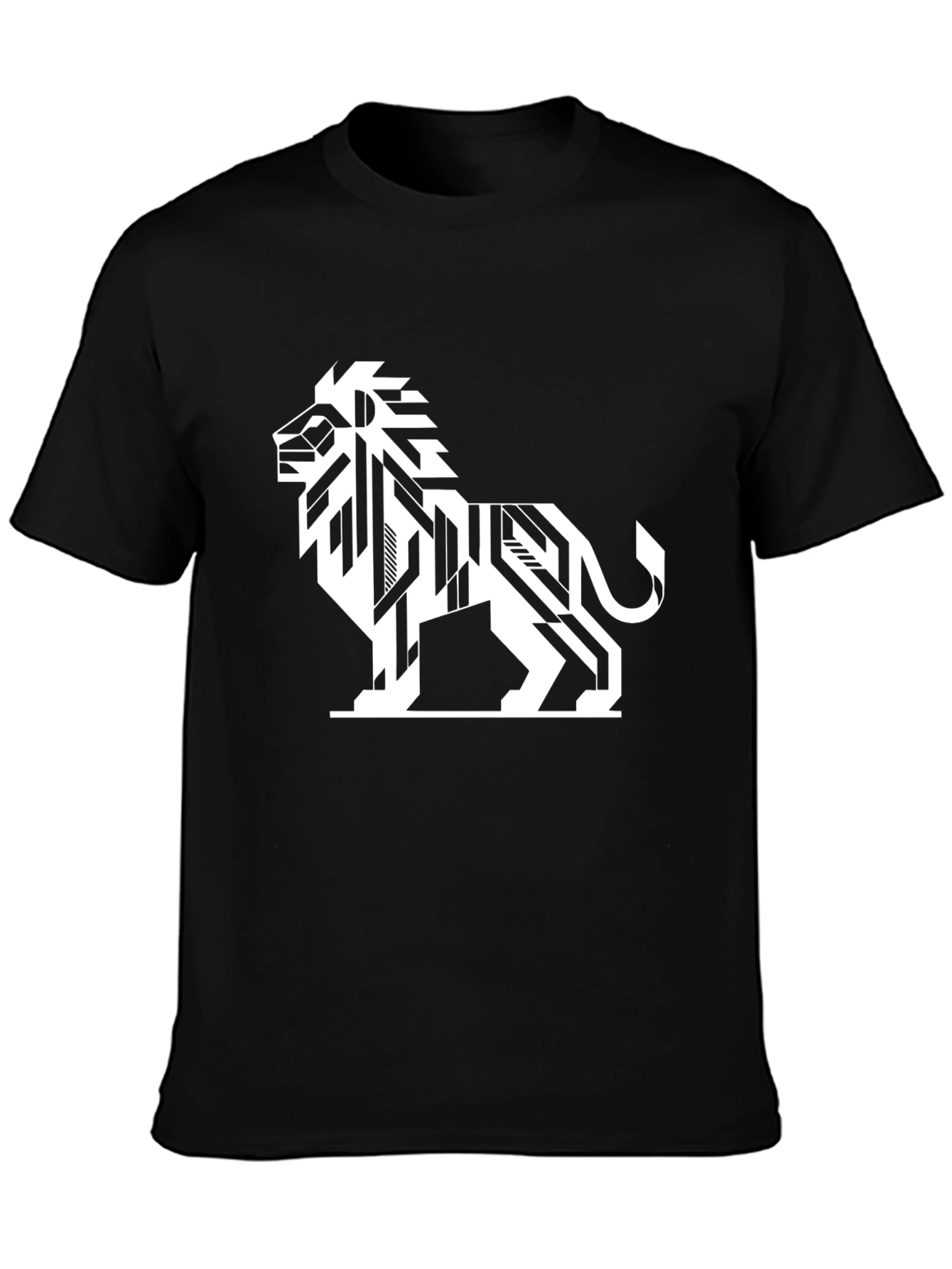 Geometric Lion Graphic Tee - Modern Black T-Shirt