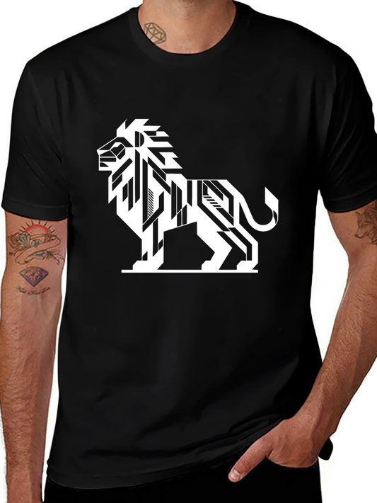 Geometric Lion Graphic Tee - Modern Black T-Shirt