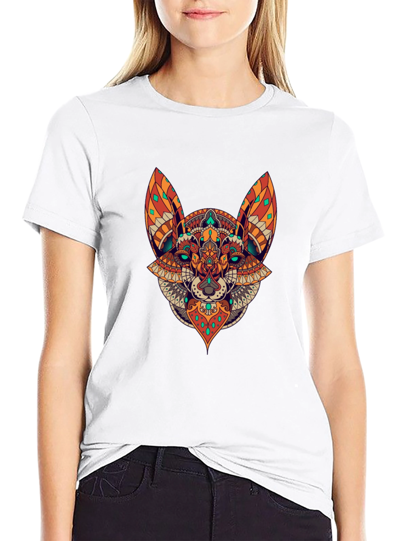 Black T-Shirt with Animal Mandala Design