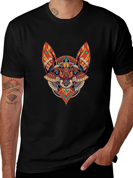 Black T-Shirt with Animal Mandala Design