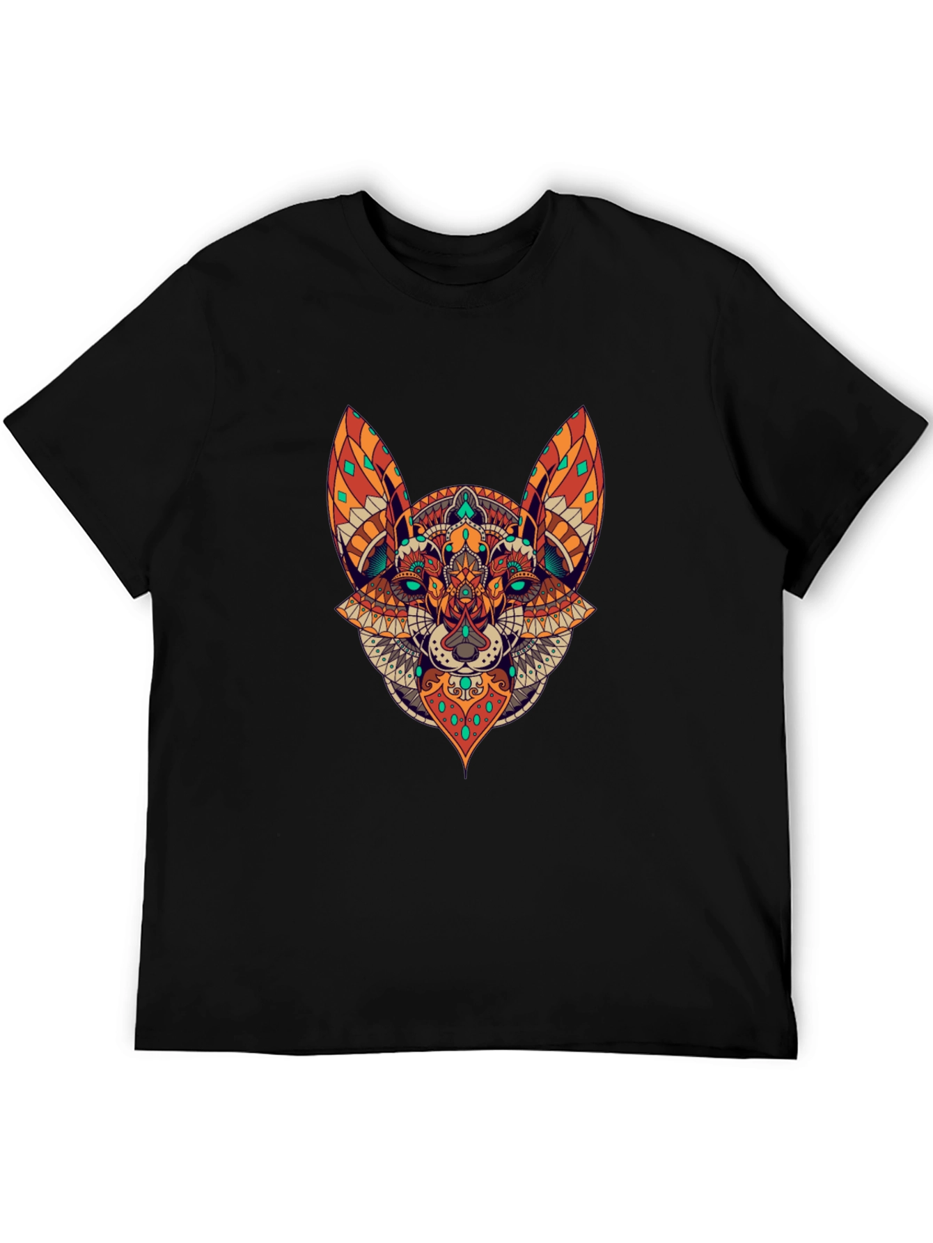 Black T-Shirt with Animal Mandala Design
