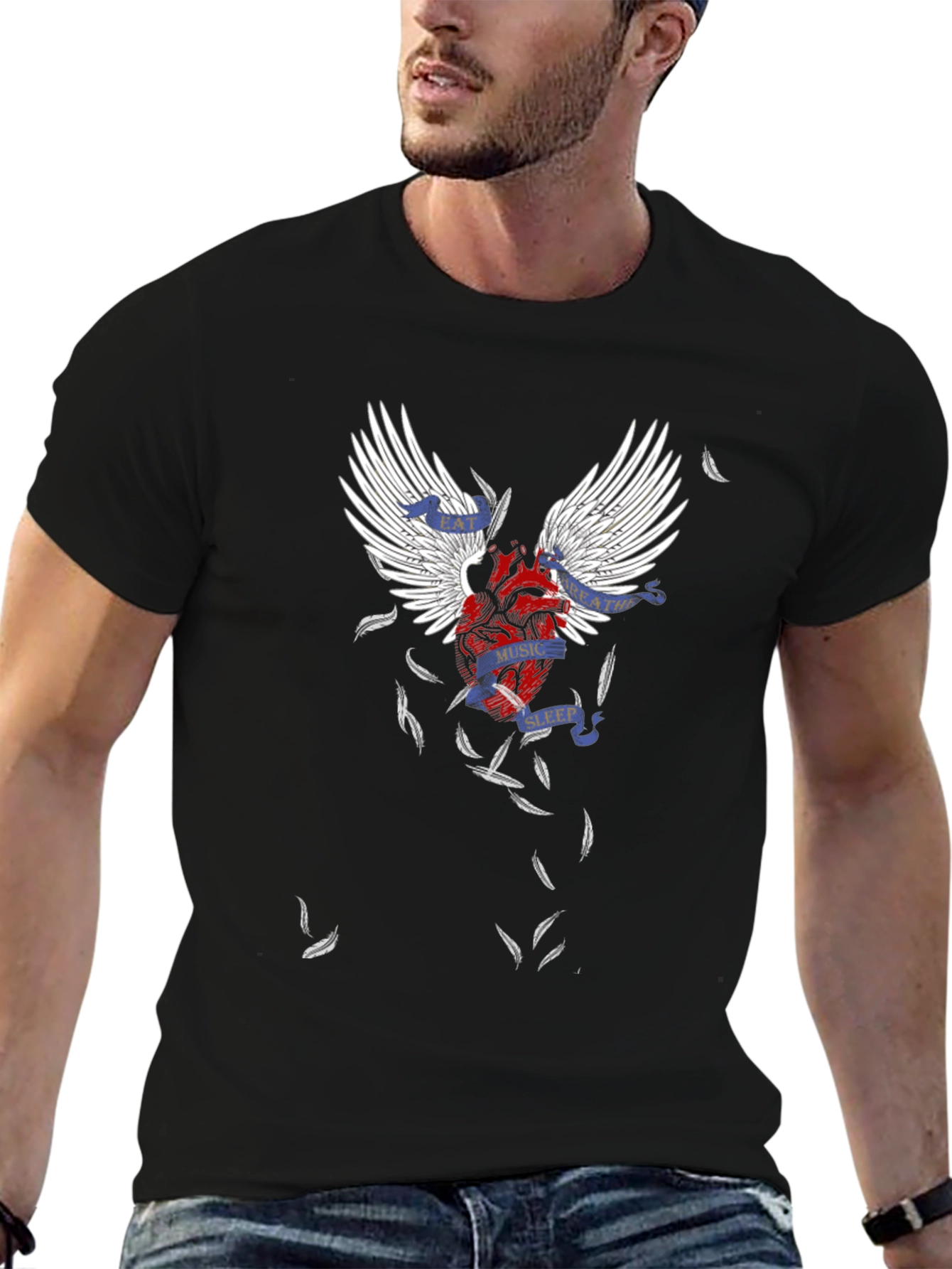 Winged Heart Graphic Tee - Music Sleep Breathe