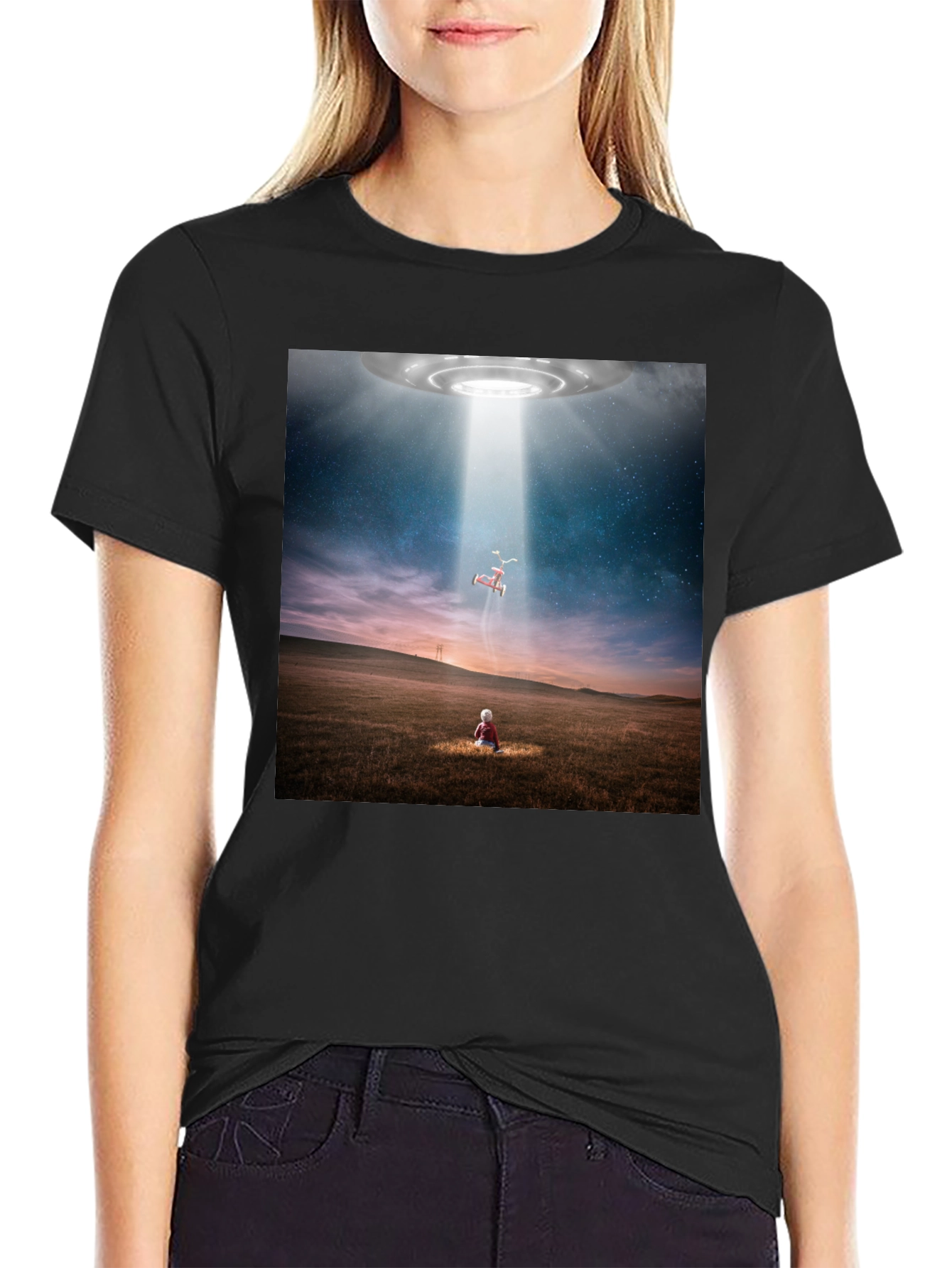 UFO Abduction Graphic T-Shirt - Black