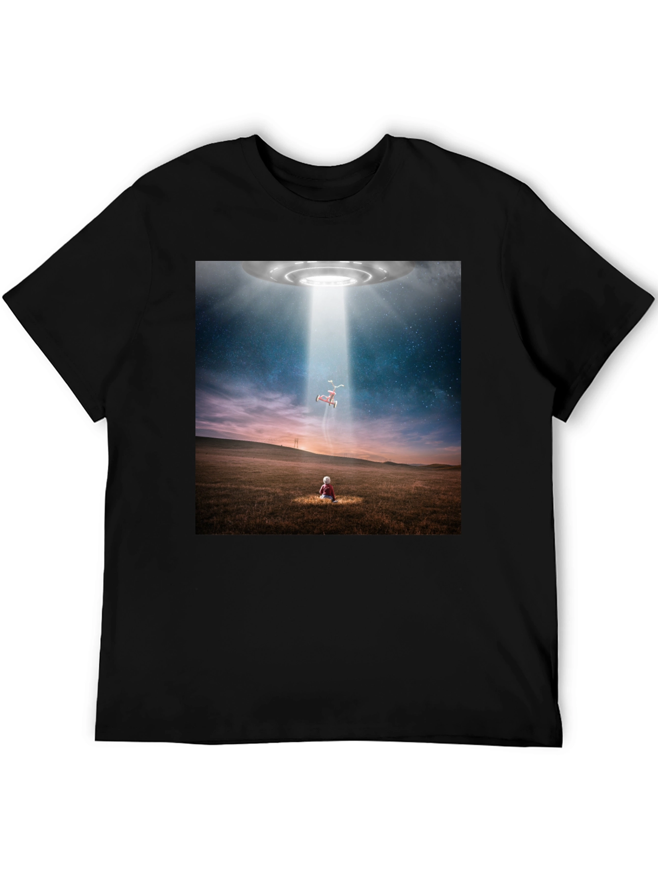 UFO Abduction Graphic T-Shirt - Black