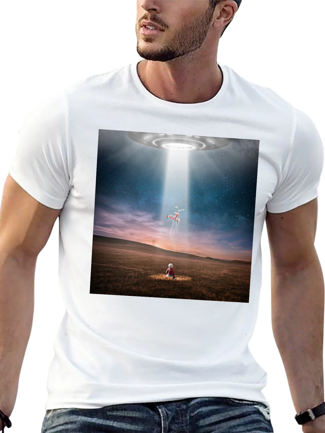 UFO Abduction Graphic T-Shirt - Black