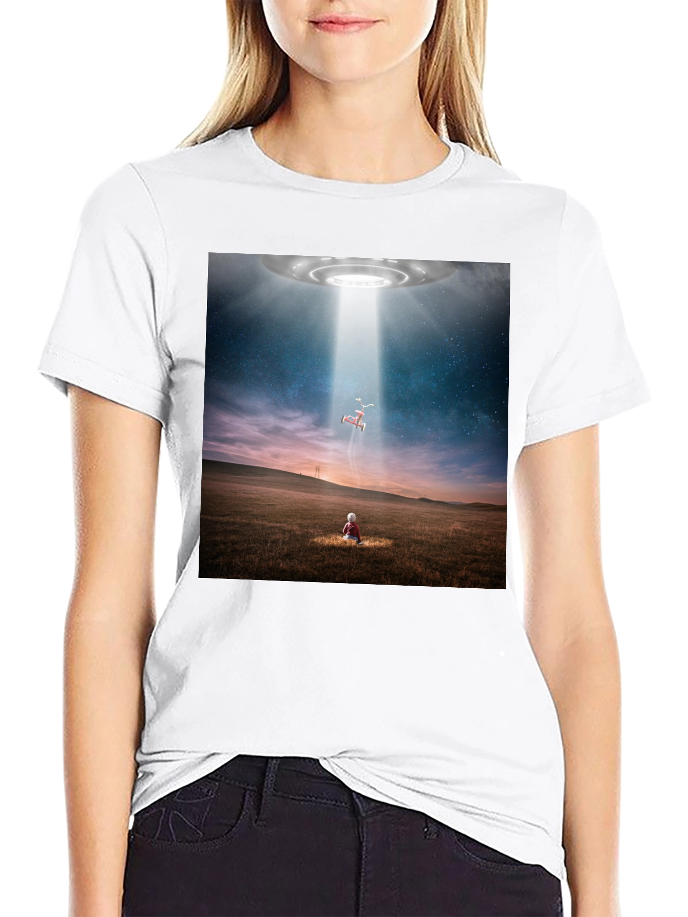 UFO Abduction Graphic T-Shirt - Black