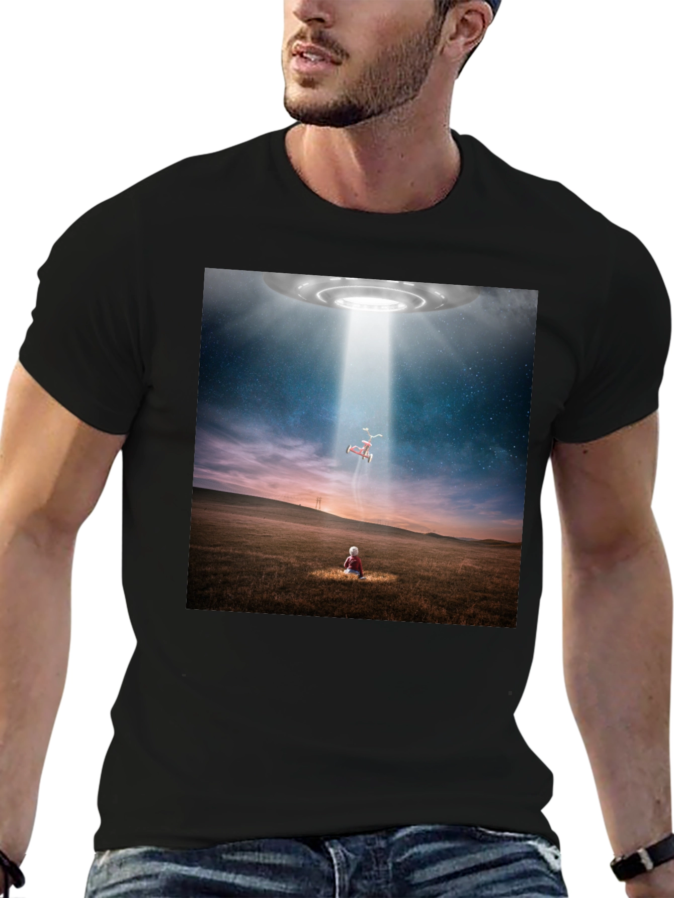 UFO Abduction Graphic T-Shirt - Black