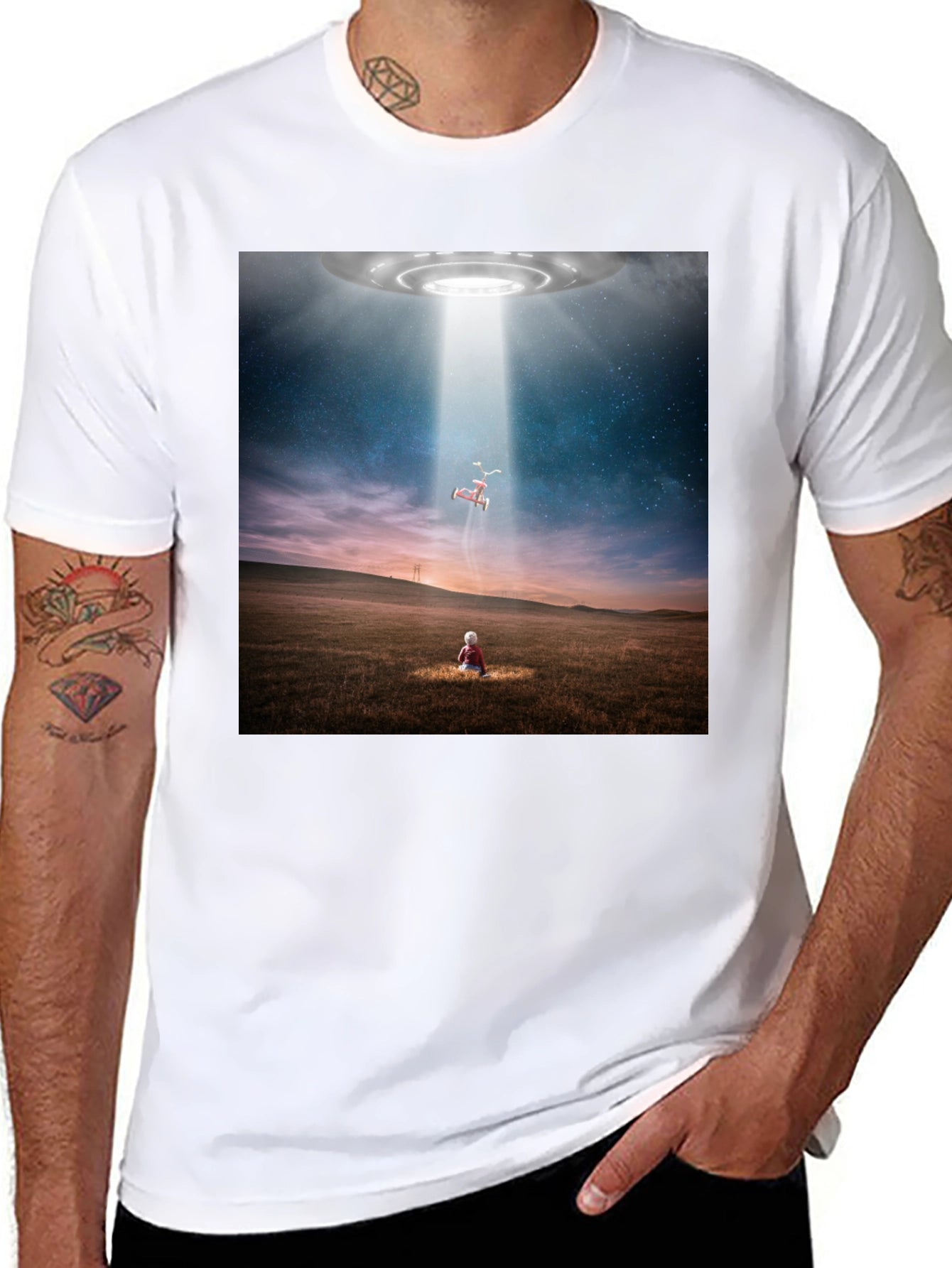 UFO Abduction Graphic T-Shirt - Black
