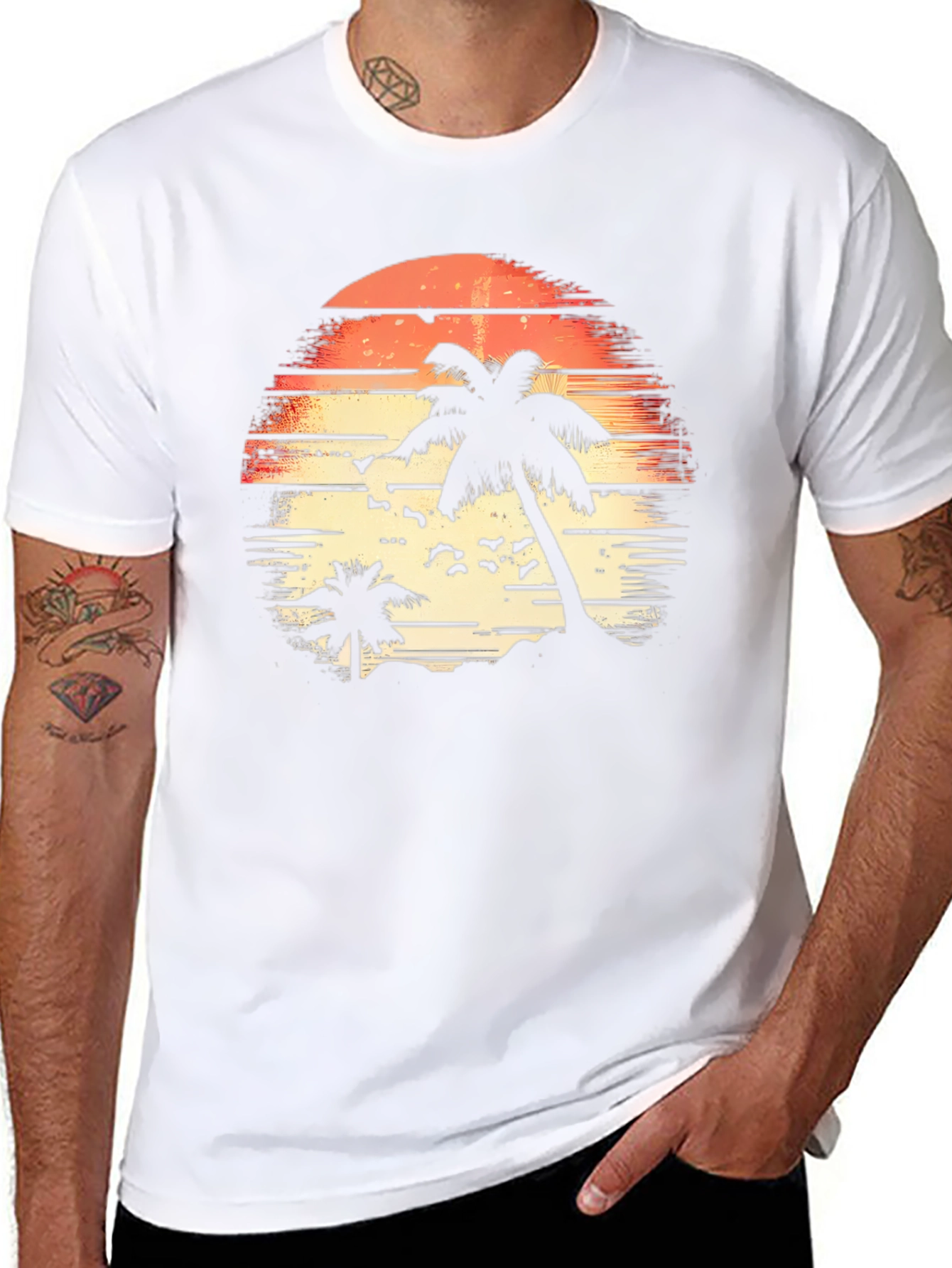 Tropical Sunset Palm Tree Graphic Tee