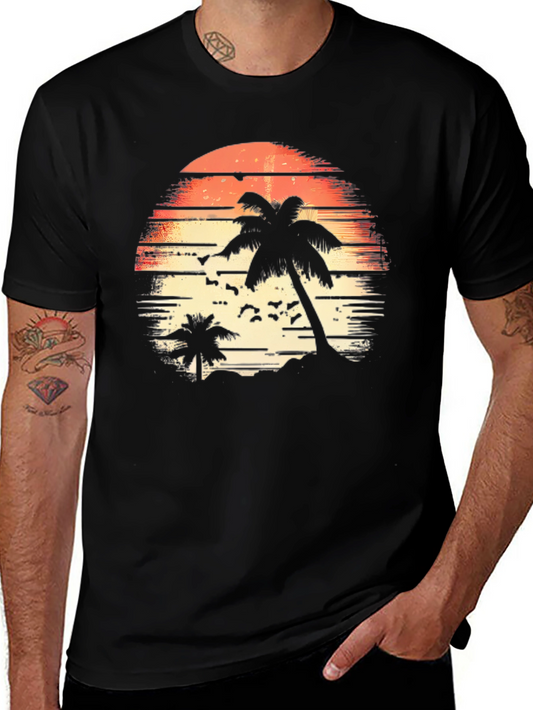 Tropical Sunset Palm Tree Graphic Tee