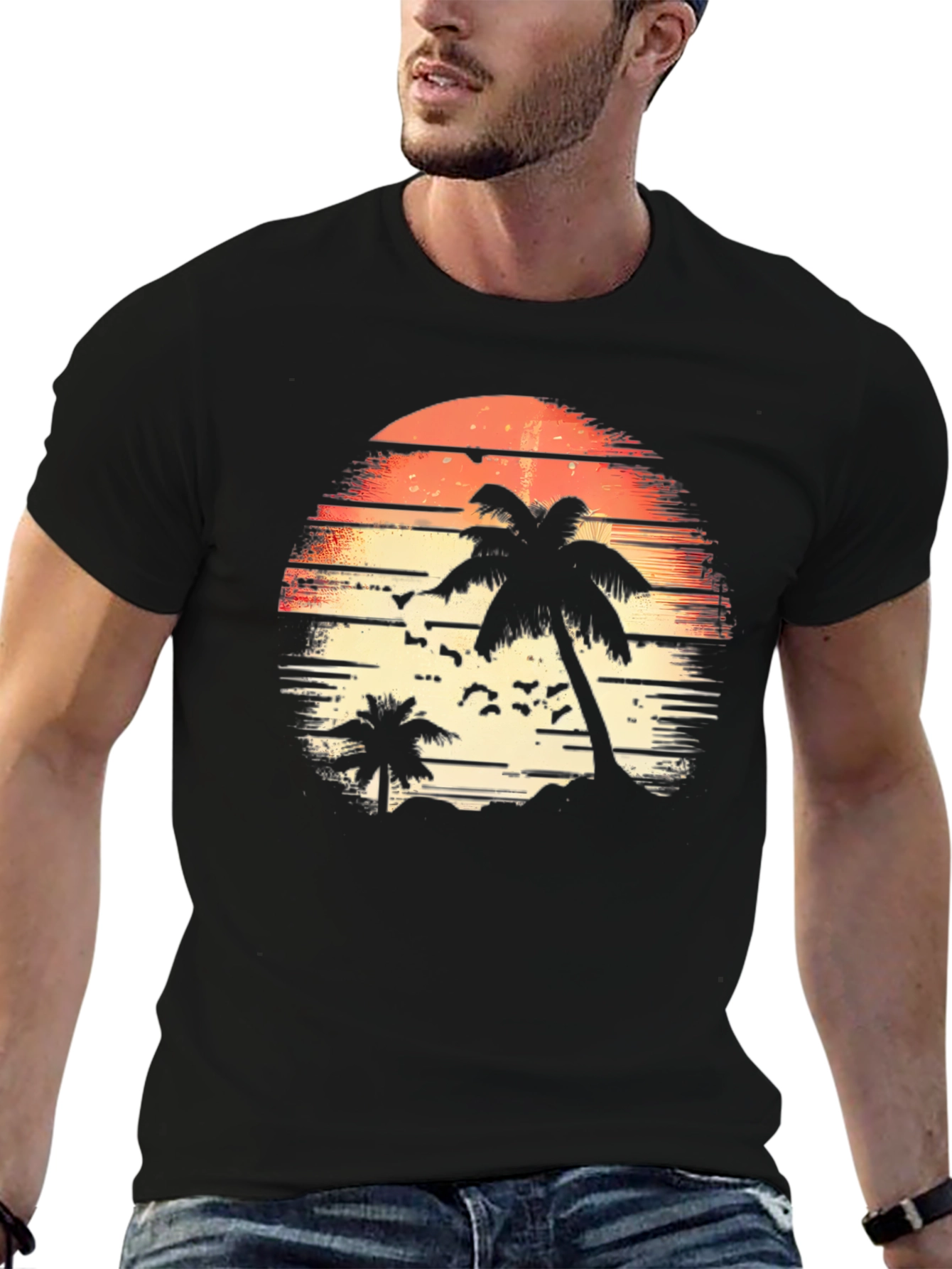 Tropical Sunset Palm Tree Graphic Tee