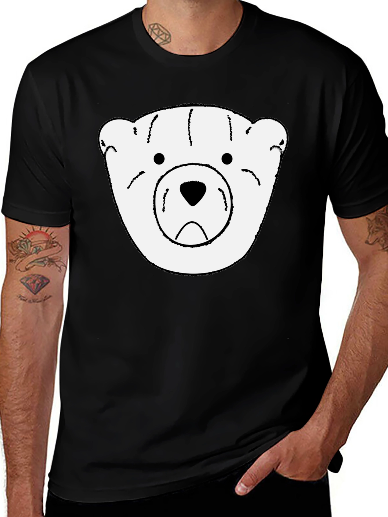 Black T-Shirt with White Bear Graphic