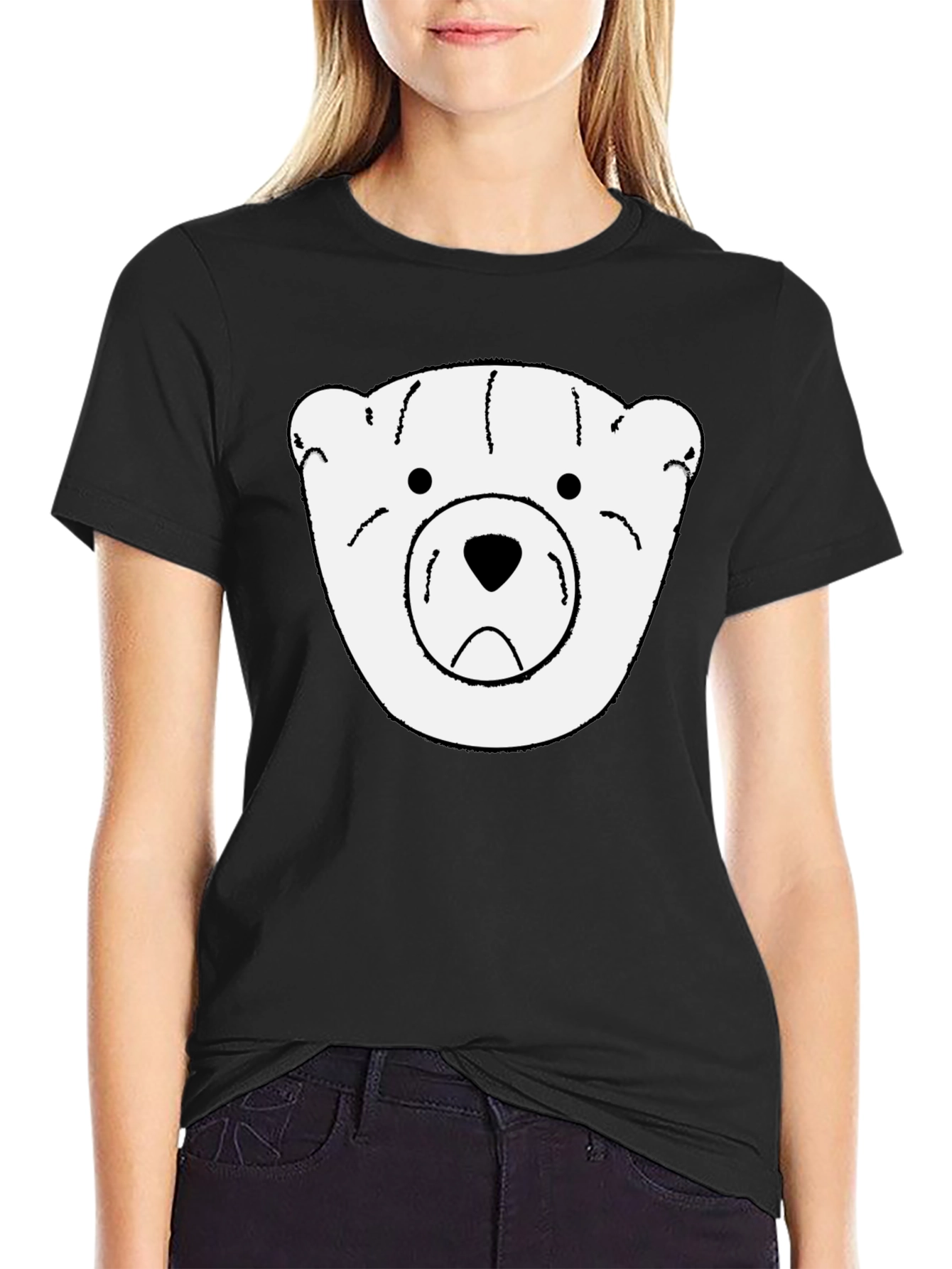 Black T-Shirt with White Bear Graphic