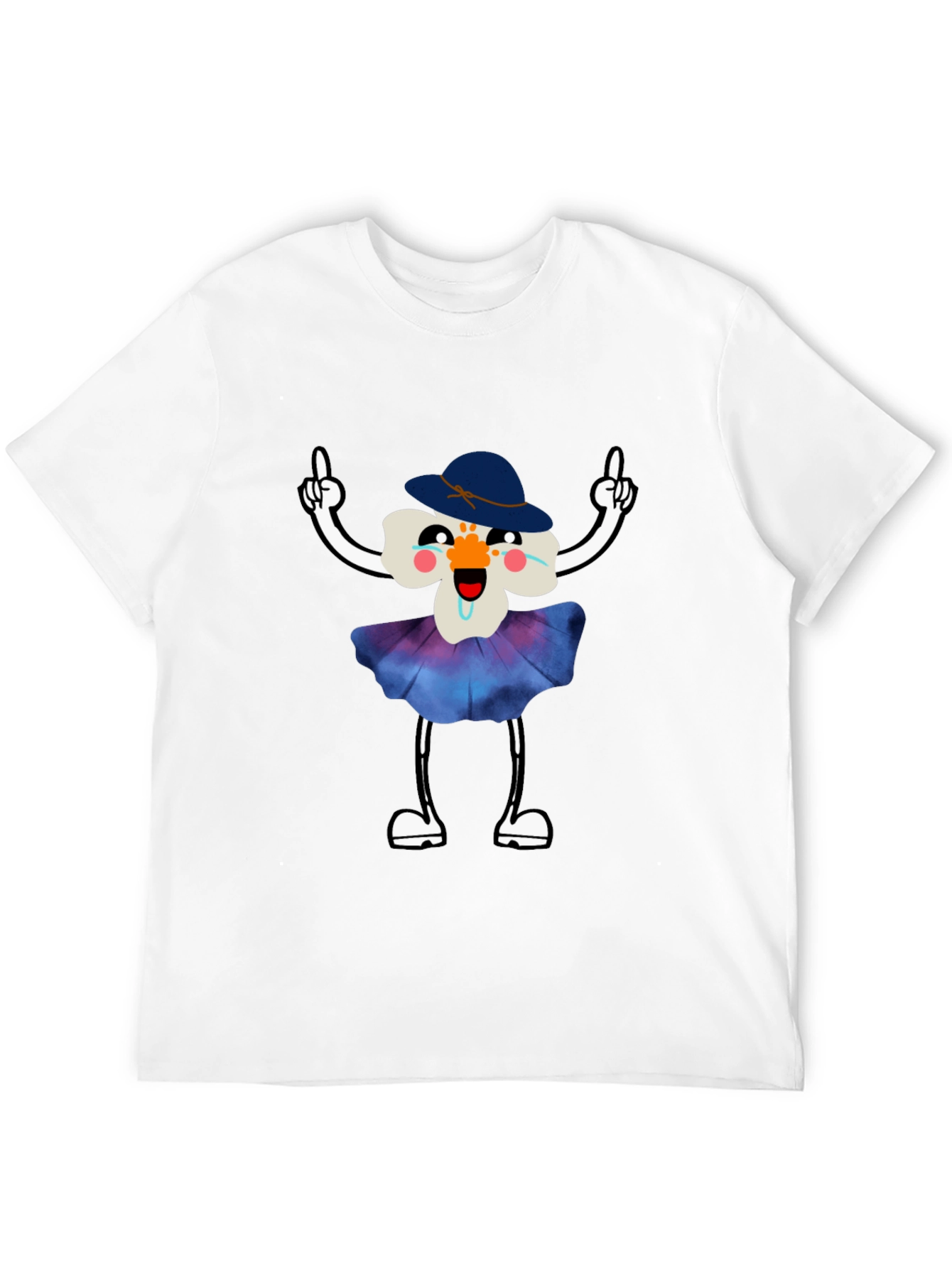 Whimsical Flower Cartoon Black T-Shirt