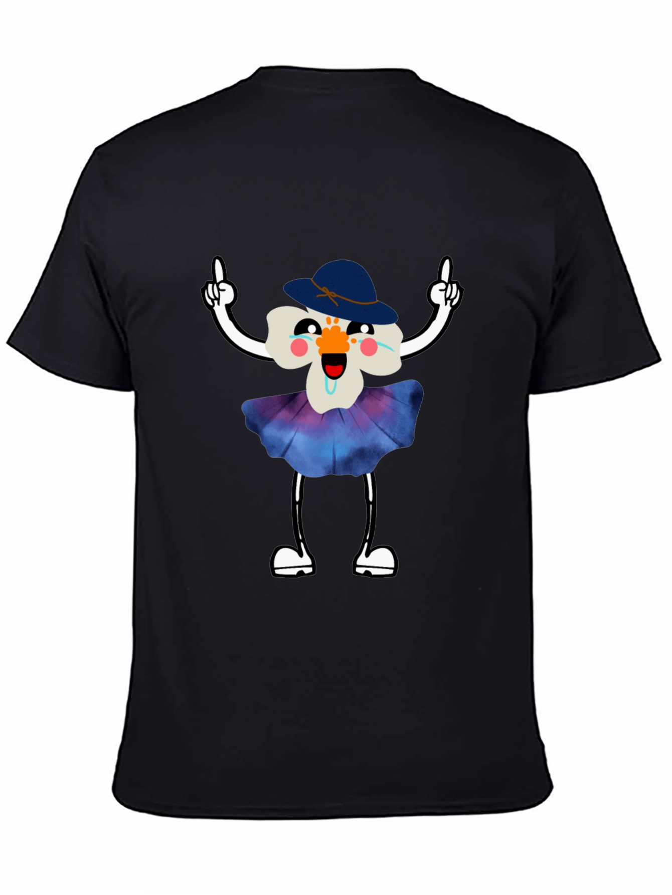 Whimsical Flower Cartoon Black T-Shirt