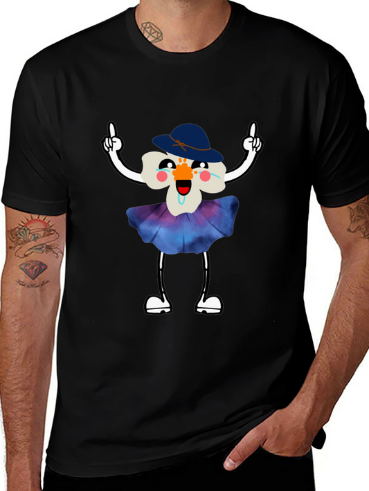 Whimsical Flower Cartoon Black T-Shirt