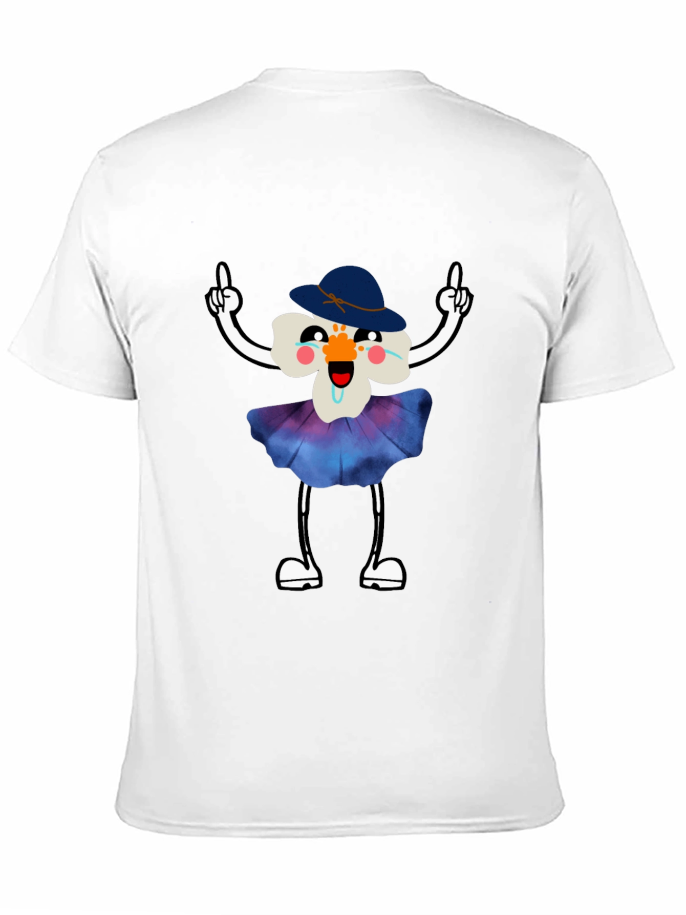 Whimsical Flower Cartoon Black T-Shirt