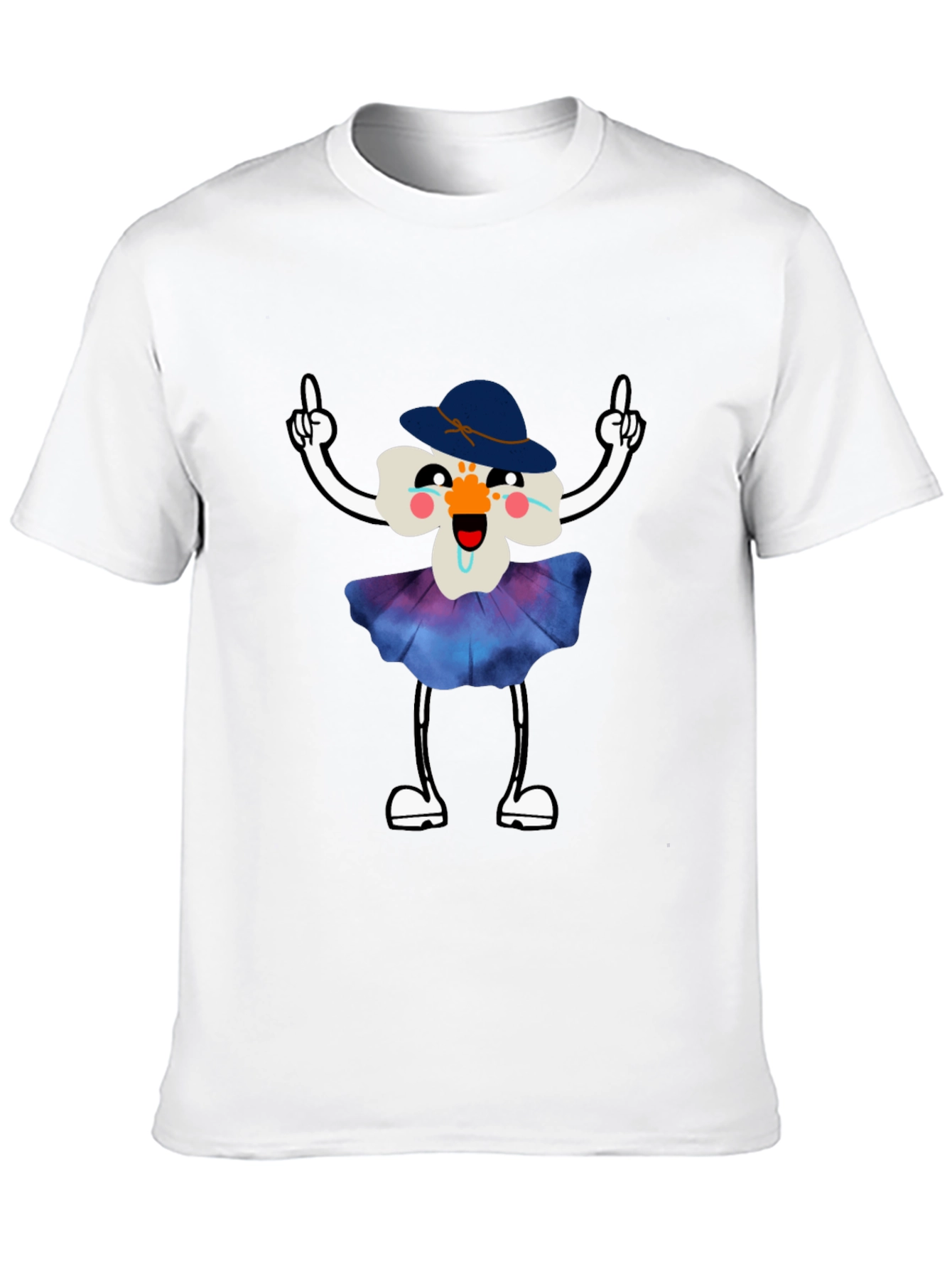Whimsical Flower Cartoon Black T-Shirt