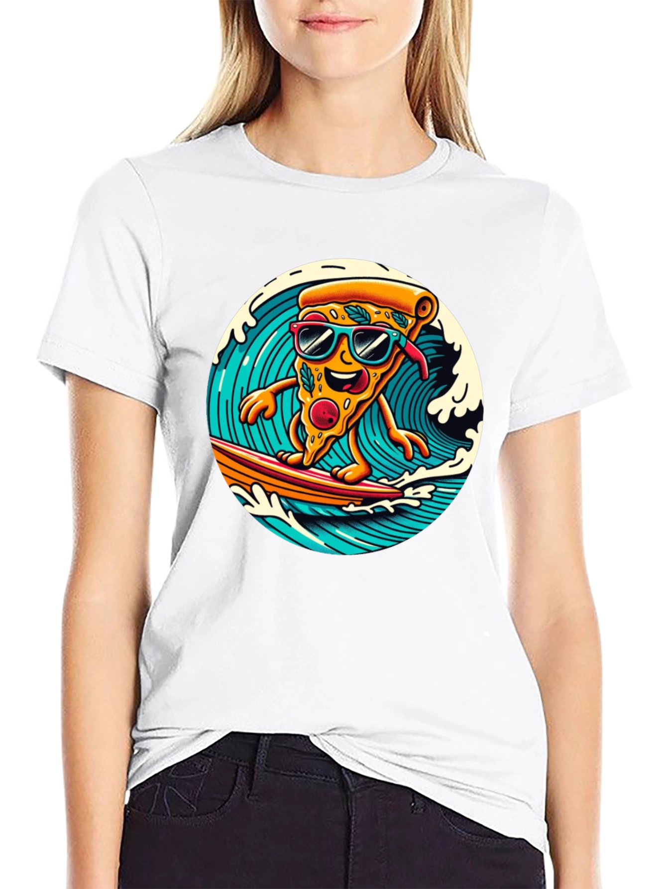Surfing Pizza T-Shirt - Black