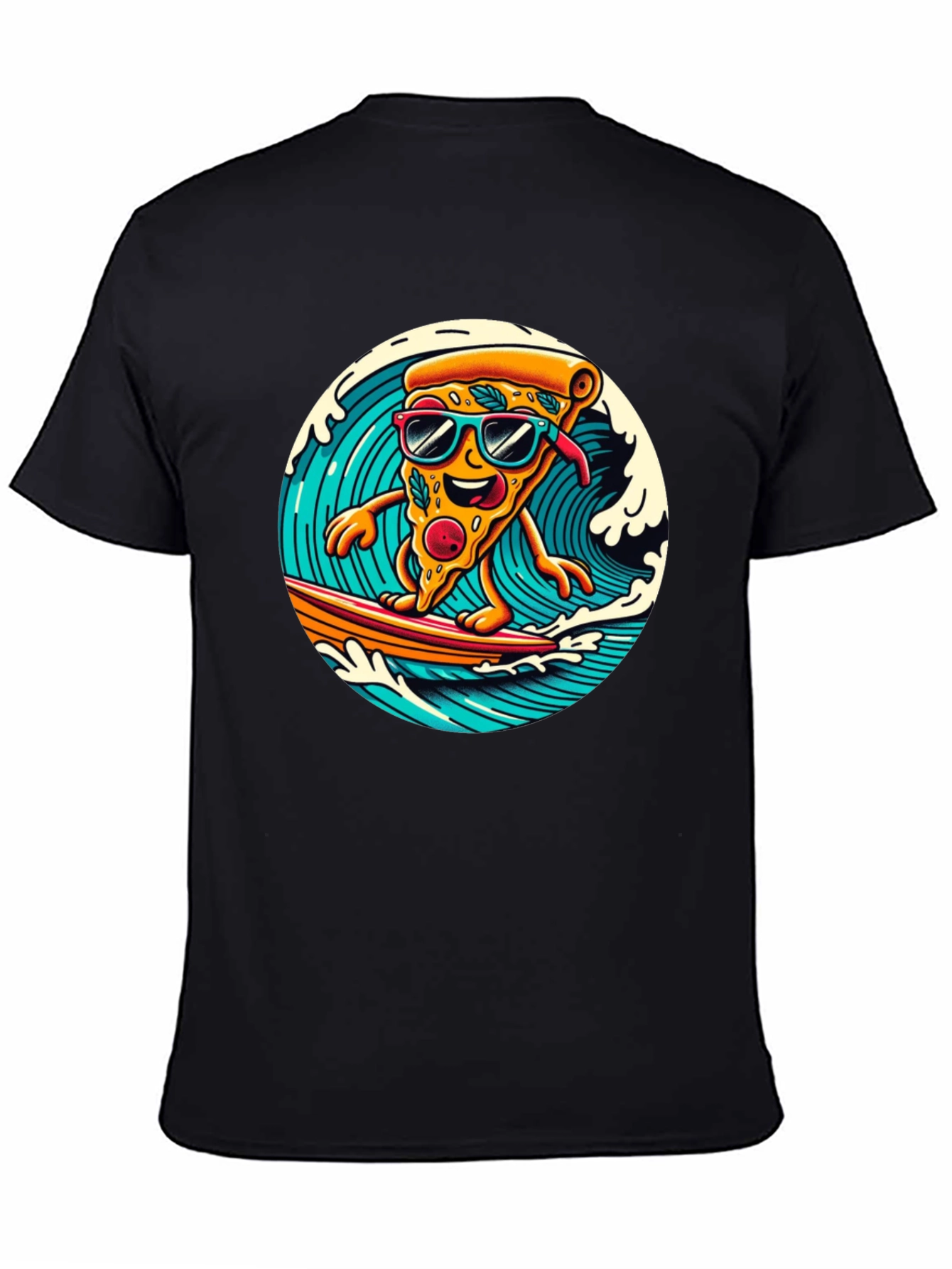 Surfing Pizza T-Shirt - Black