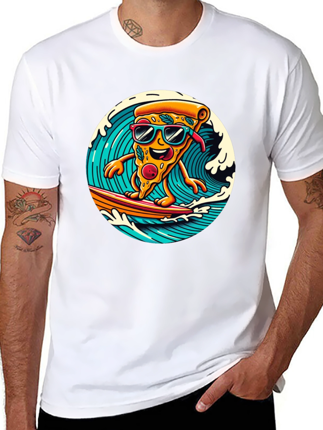Surfing Pizza T-Shirt - Black