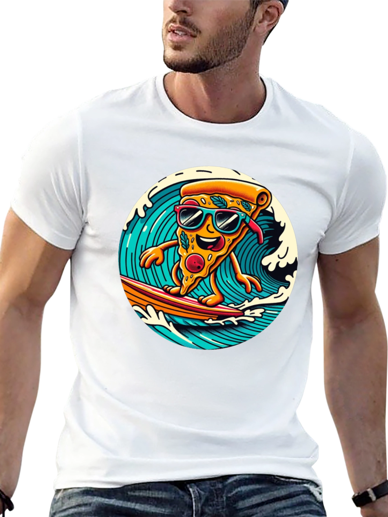 Surfing Pizza T-Shirt - Black