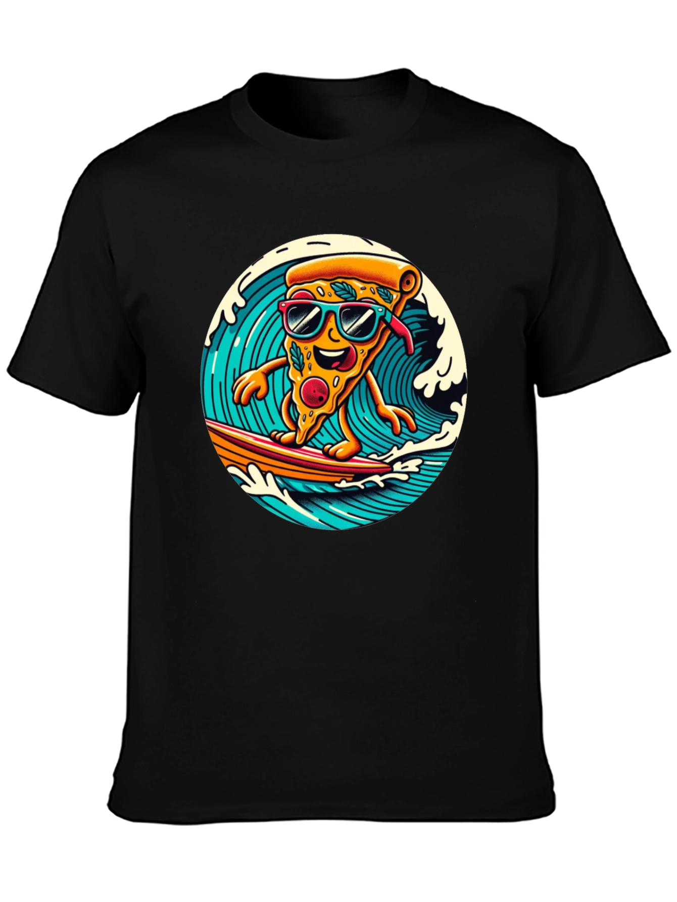 Surfing Pizza T-Shirt - Black