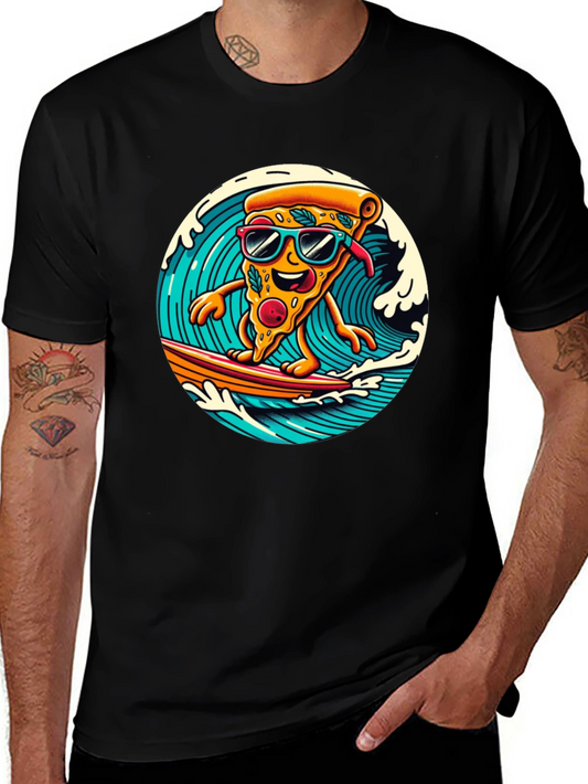 Surfing Pizza T-Shirt - Black