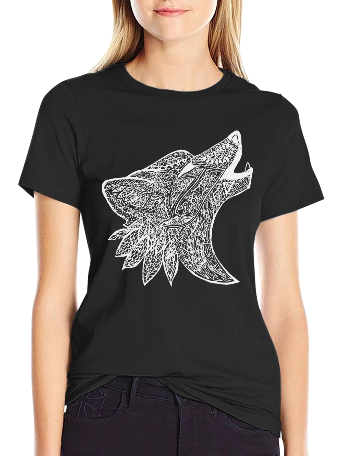 Wolf Graphic Print Black T-Shirt