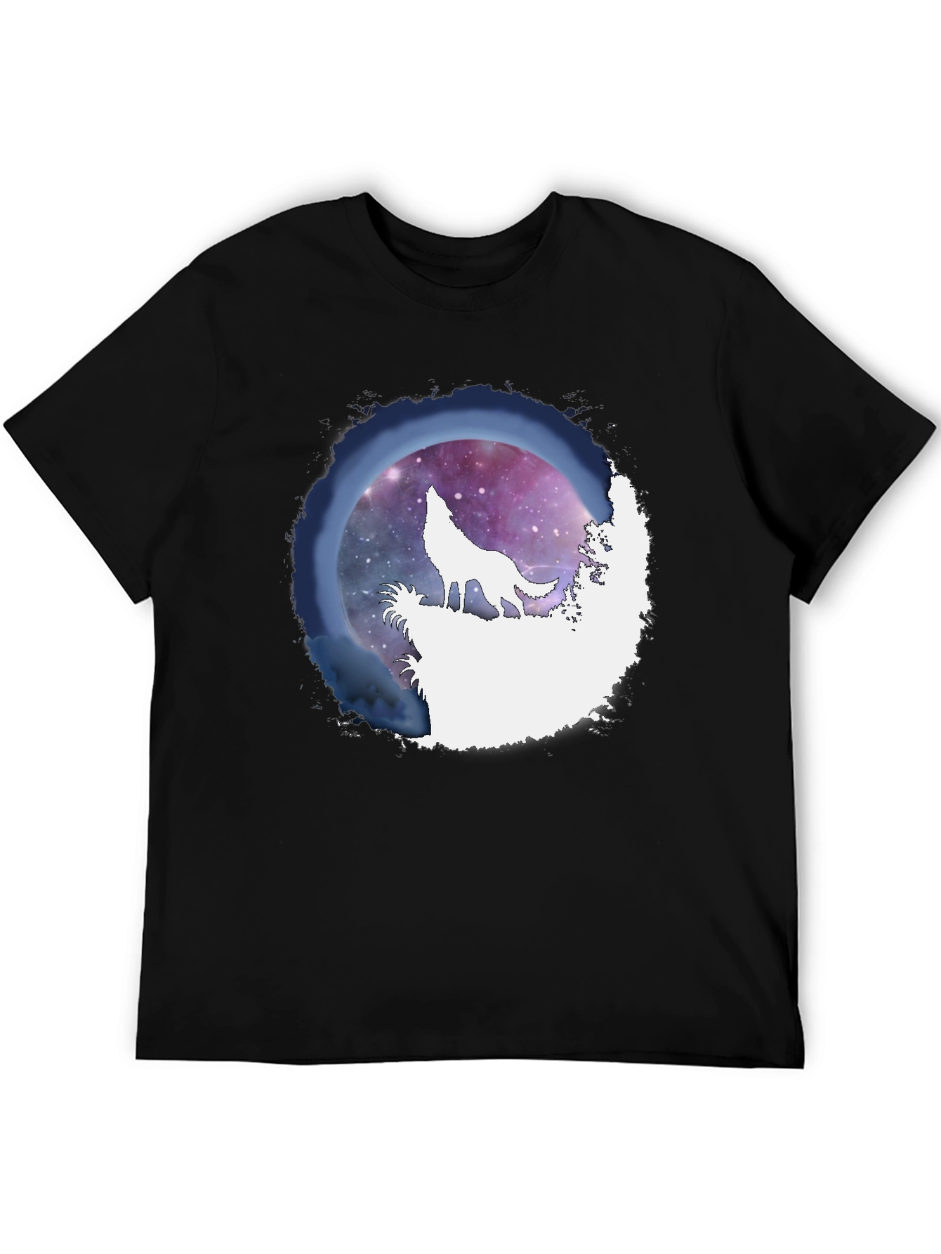 Wolf Howl Galaxy Print Black T-Shirt
