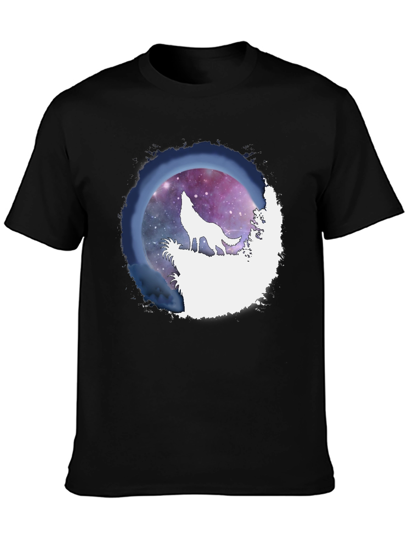 Wolf Howl Galaxy Print Black T-Shirt