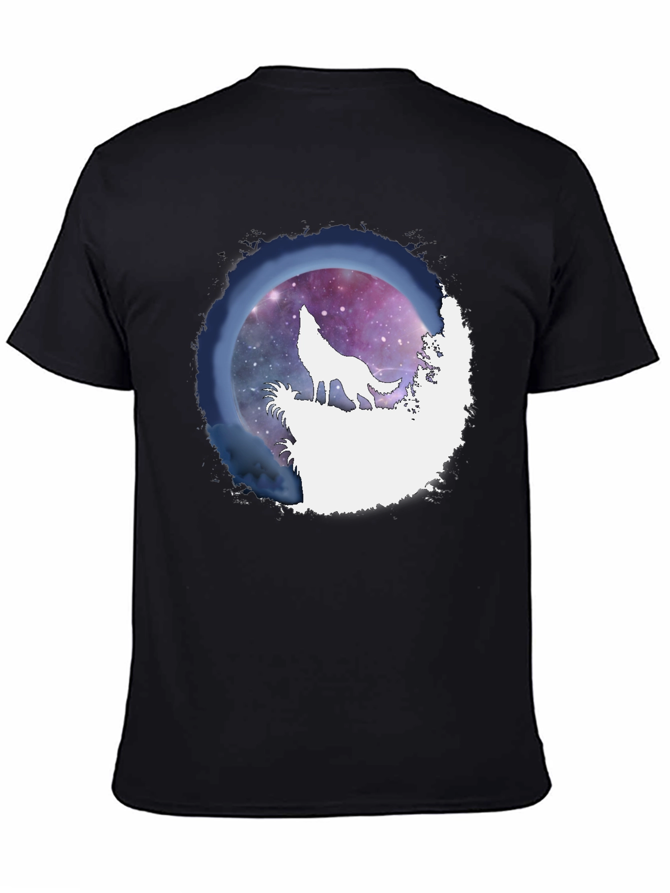 Wolf Howl Galaxy Print Black T-Shirt