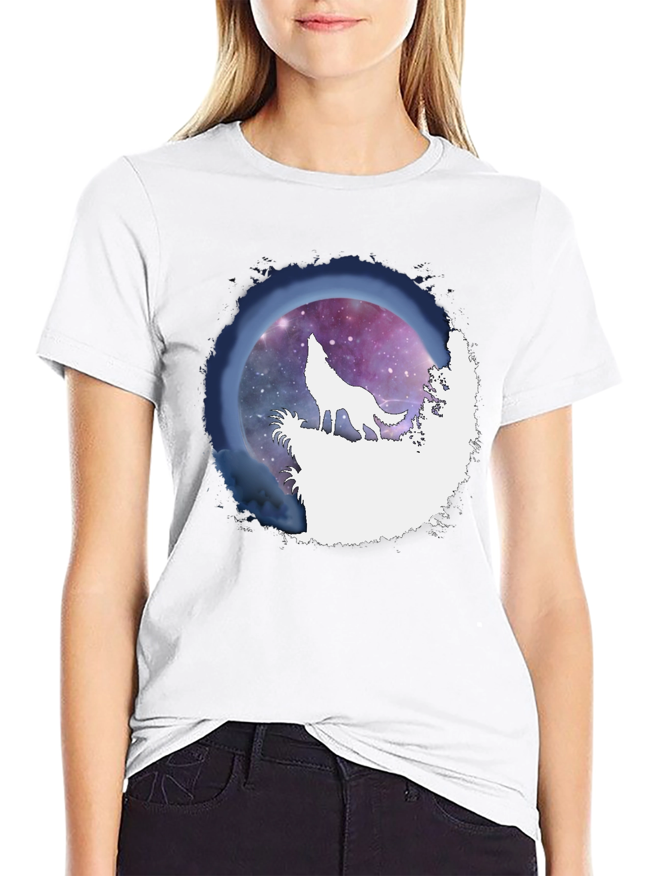 Wolf Howl Galaxy Print Black T-Shirt