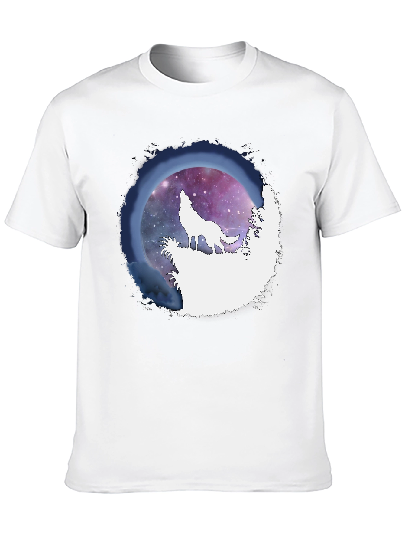 Wolf Howl Galaxy Print Black T-Shirt