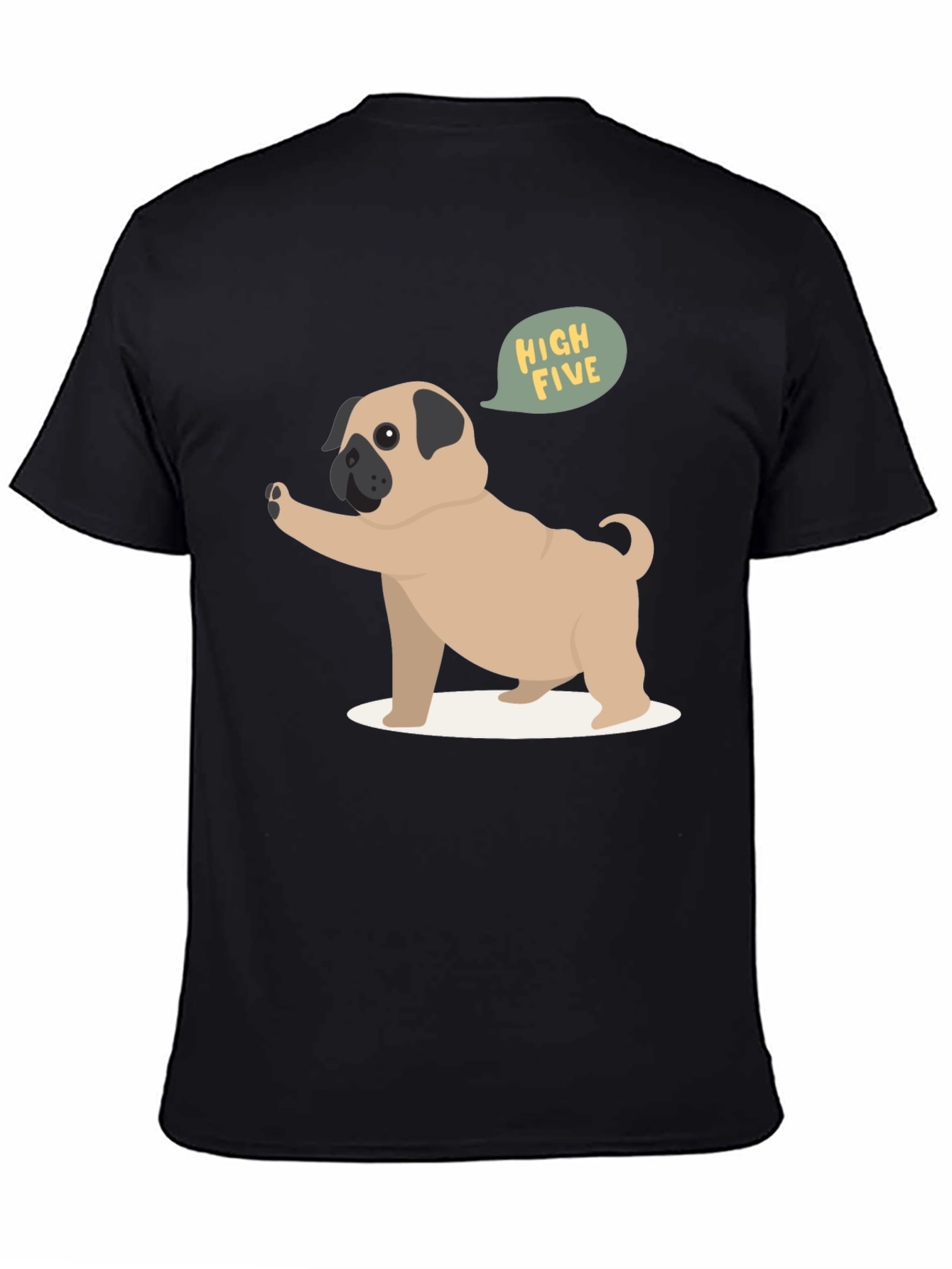 Pug High Five Graphic Tee - Black