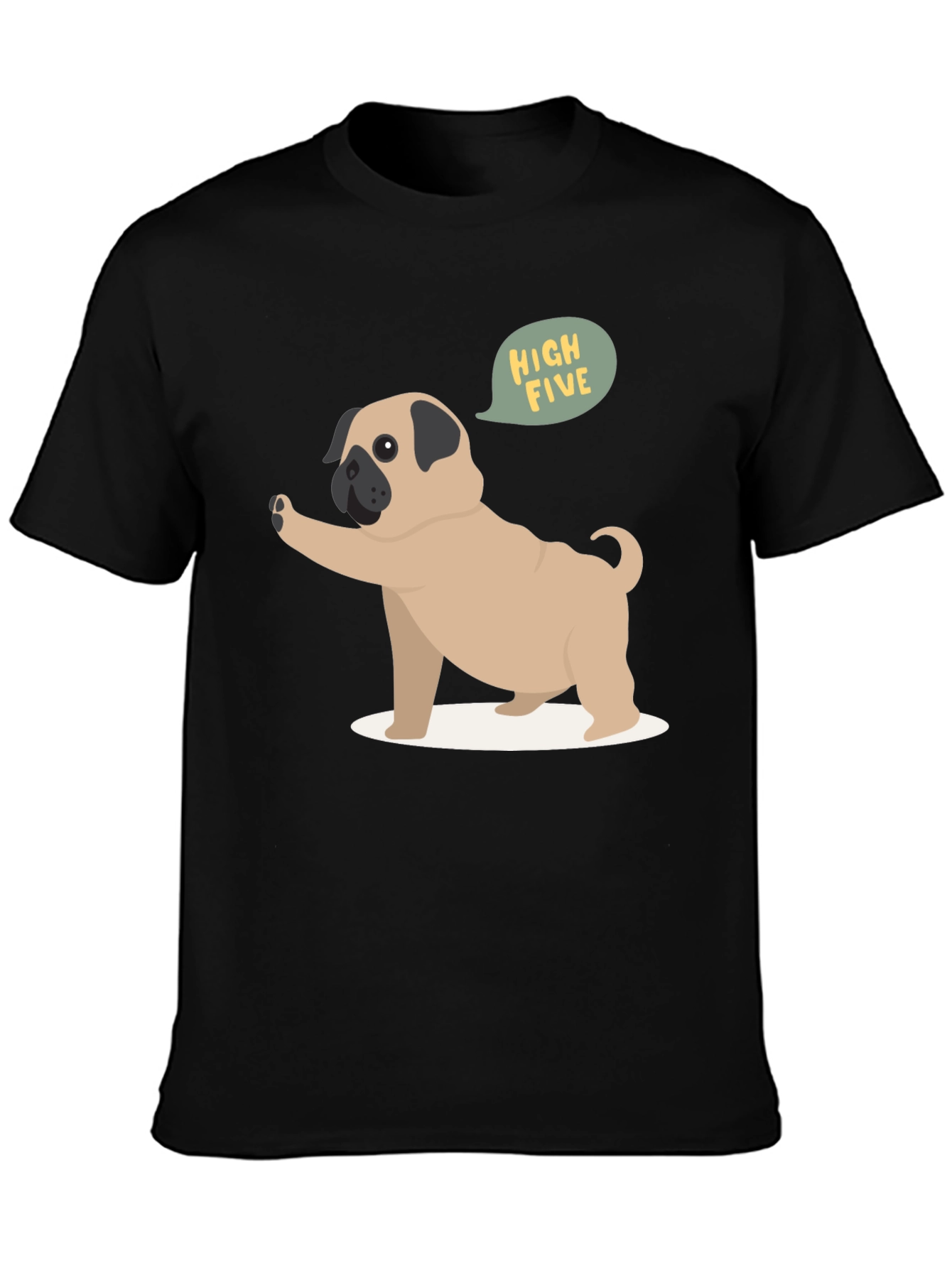 Pug High Five Graphic Tee - Black