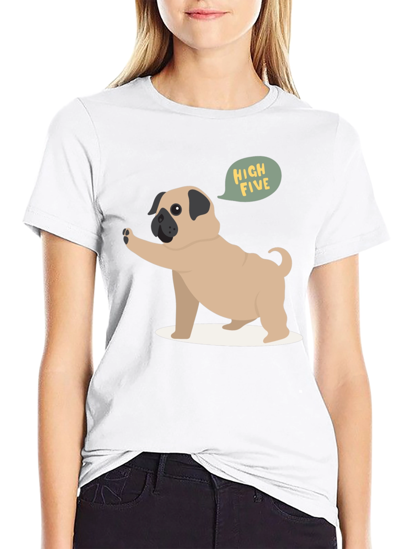 Pug High Five Graphic Tee - Black