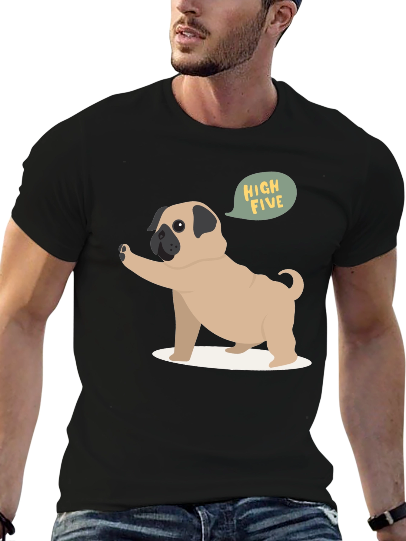 Pug High Five Graphic Tee - Black