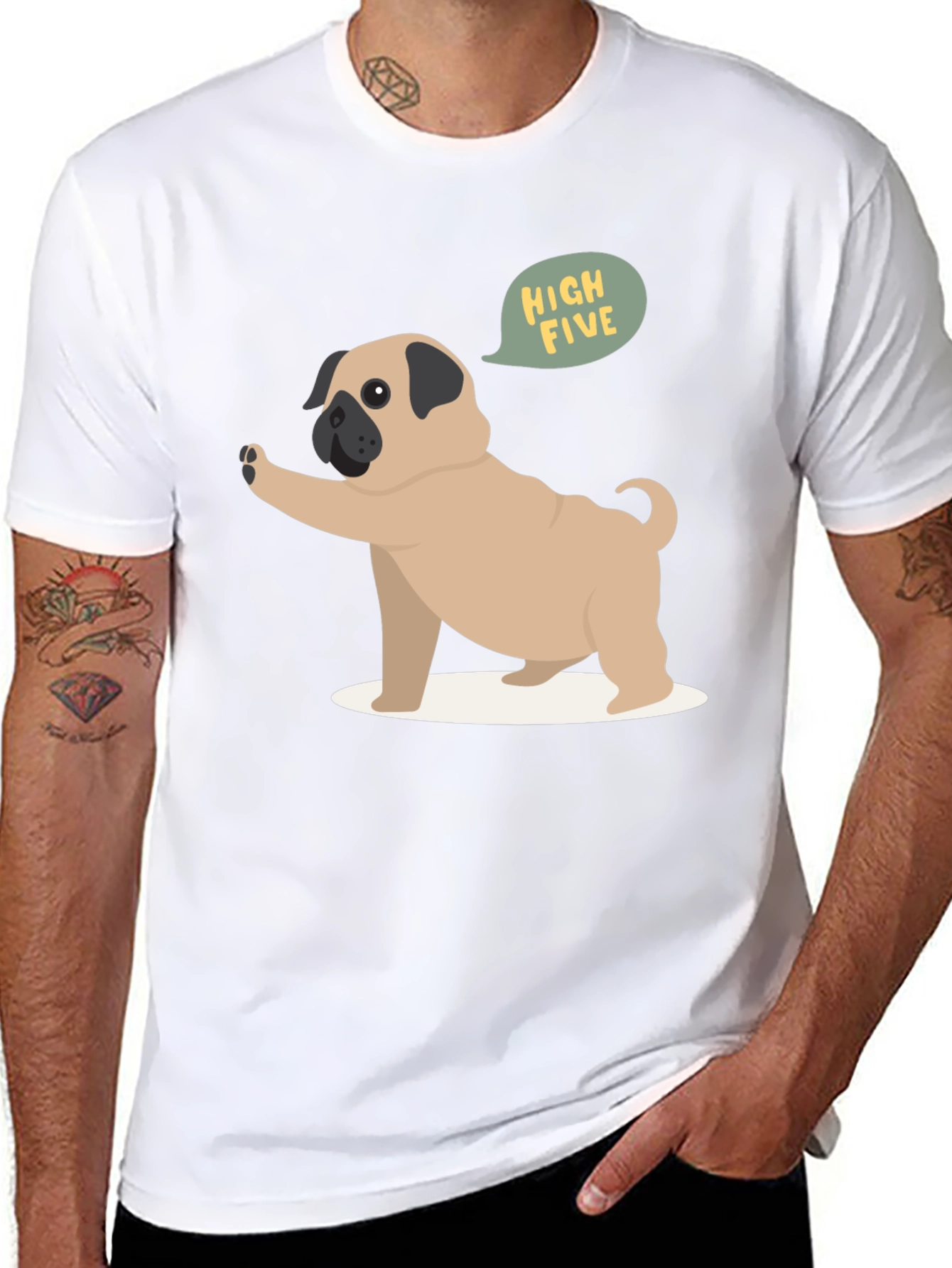 Pug High Five Graphic Tee - Black