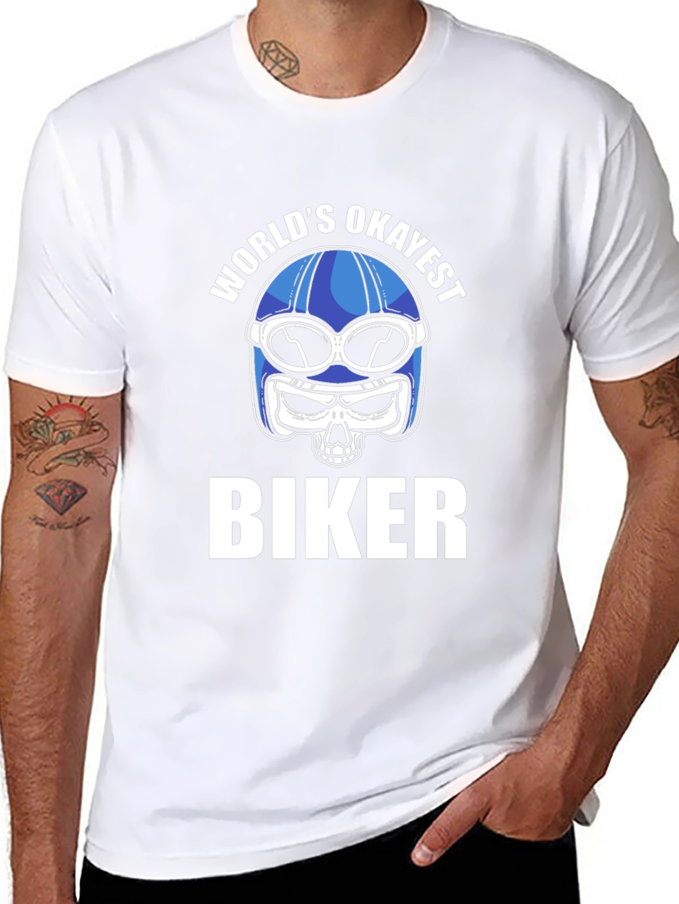 Worlds Okayest Biker T-Shirt - Skull Helmet Design