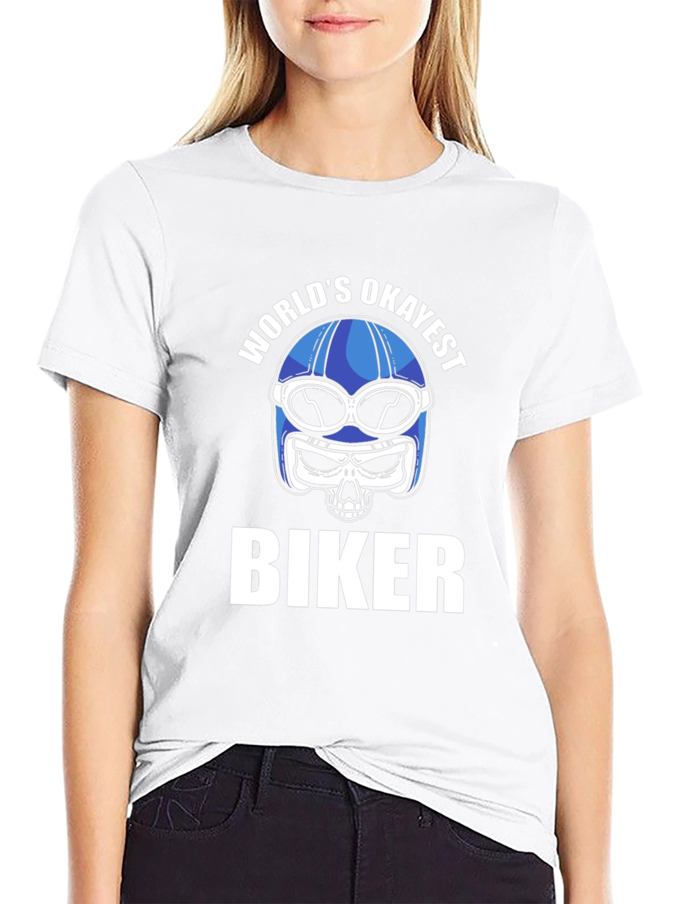 Worlds Okayest Biker T-Shirt - Skull Helmet Design