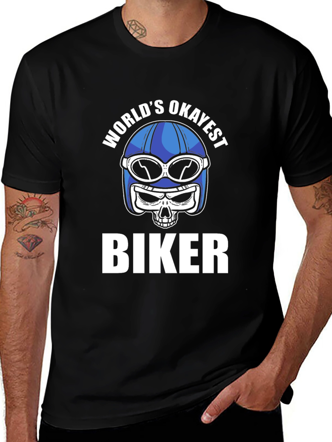 Worlds Okayest Biker T-Shirt - Skull Helmet Design