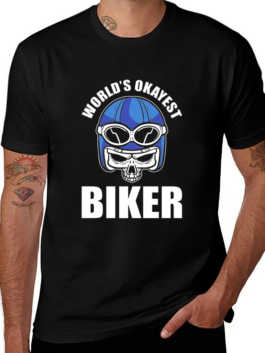 Worlds Okayest Biker T-Shirt - Skull Helmet Design