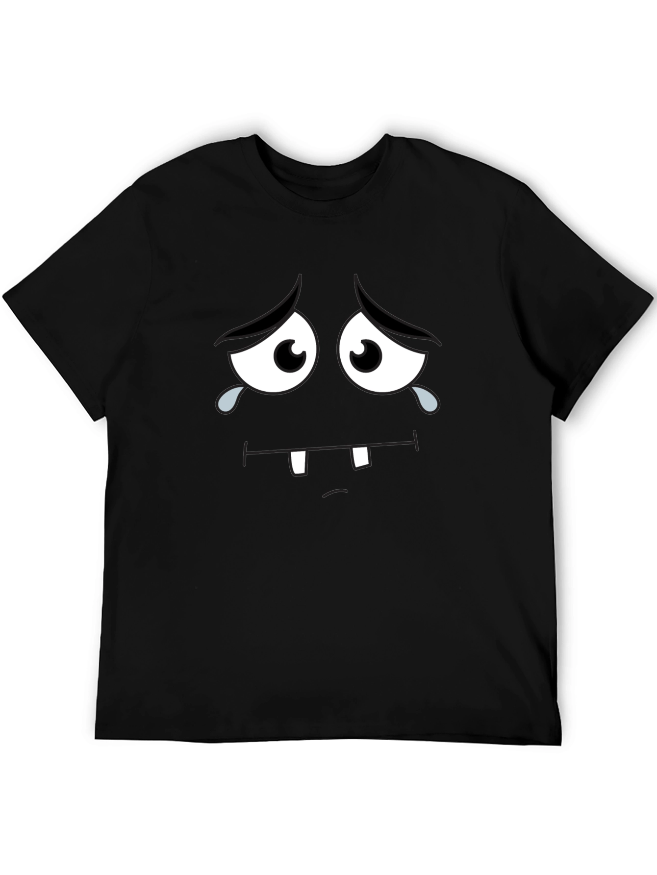 Sad Cartoon Face Black T-Shirt