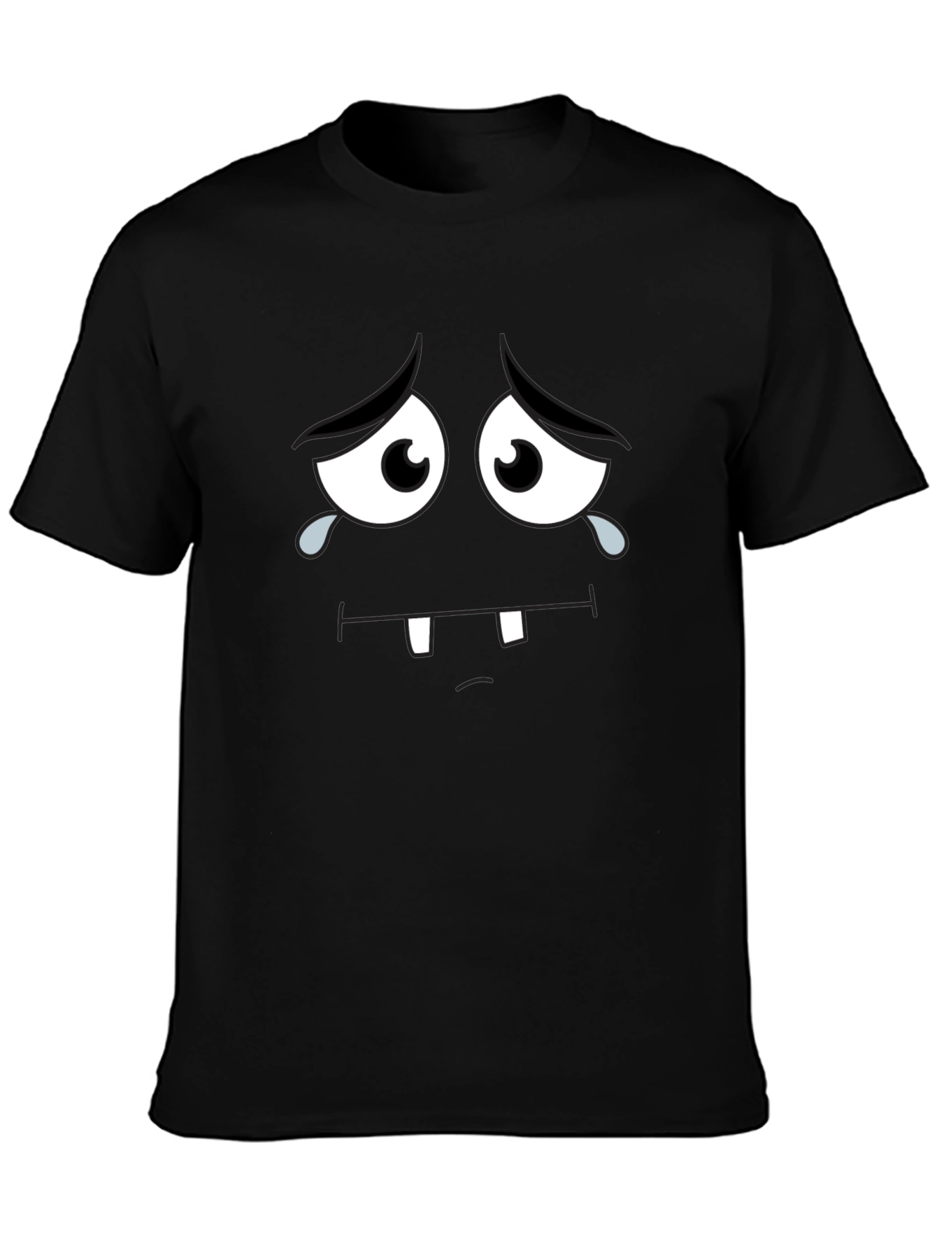 Sad Cartoon Face Black T-Shirt
